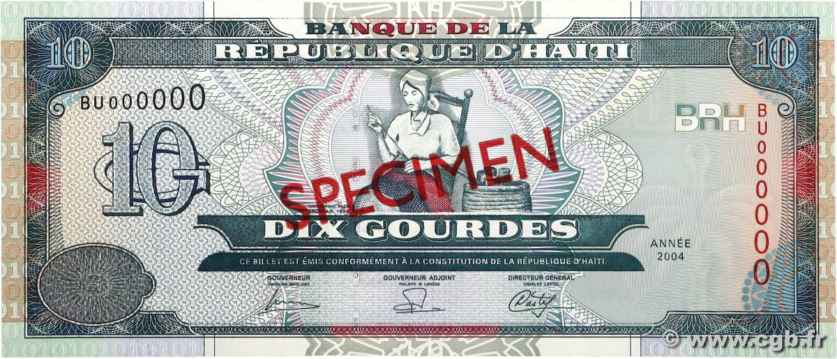 10 Gourdes Spécimen HAÏTI  2004 P.265bs NEUF