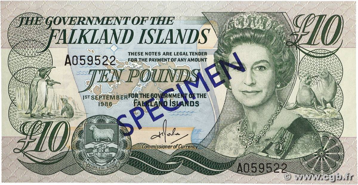 10 Pounds Spécimen ISOLE FALKLAND  1986 P.14a FDC