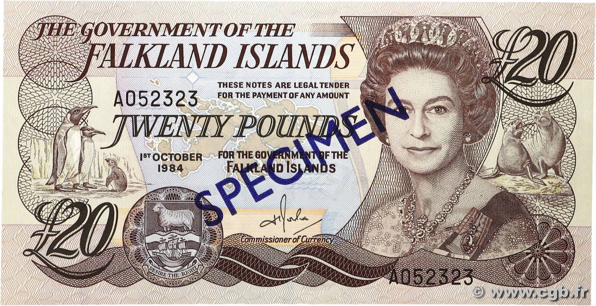 20 Pounds Spécimen FALKLANDINSELN  1984 P.15s ST