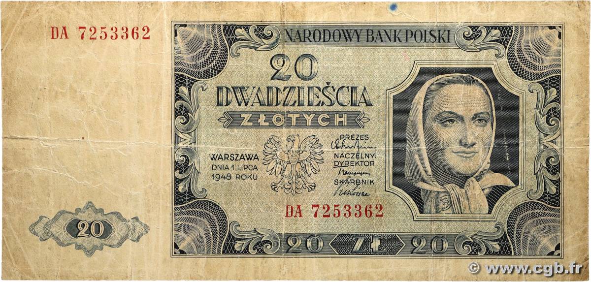 20 Zlotych POLOGNE  1948 P.137 pr.TB