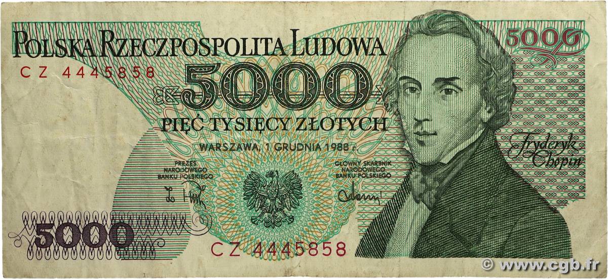 5000 Zlotych POLOGNE  1988 P.150c TB