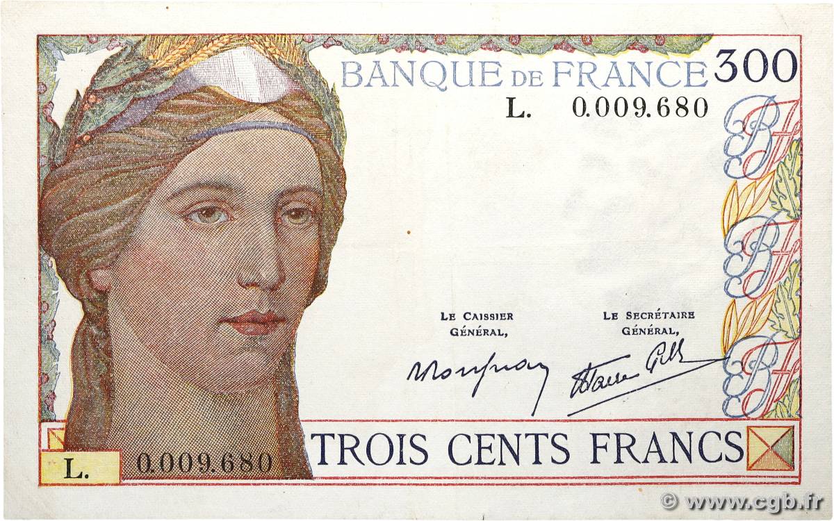 300 Francs FRANCE  1938 F.29.01b TTB