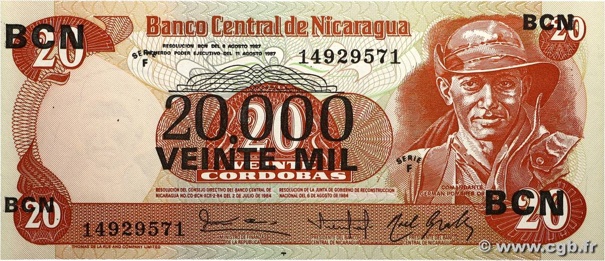 20000 Cordobas sur 20 Cordobas NICARAGUA  1987 P.147 pr.NEUF