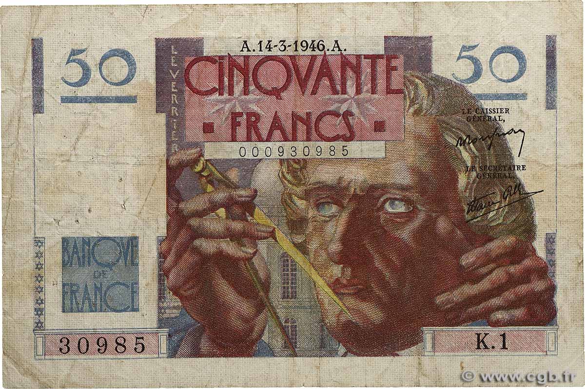 50 Francs LE VERRIER FRANCE  1946 F.20.01 F-