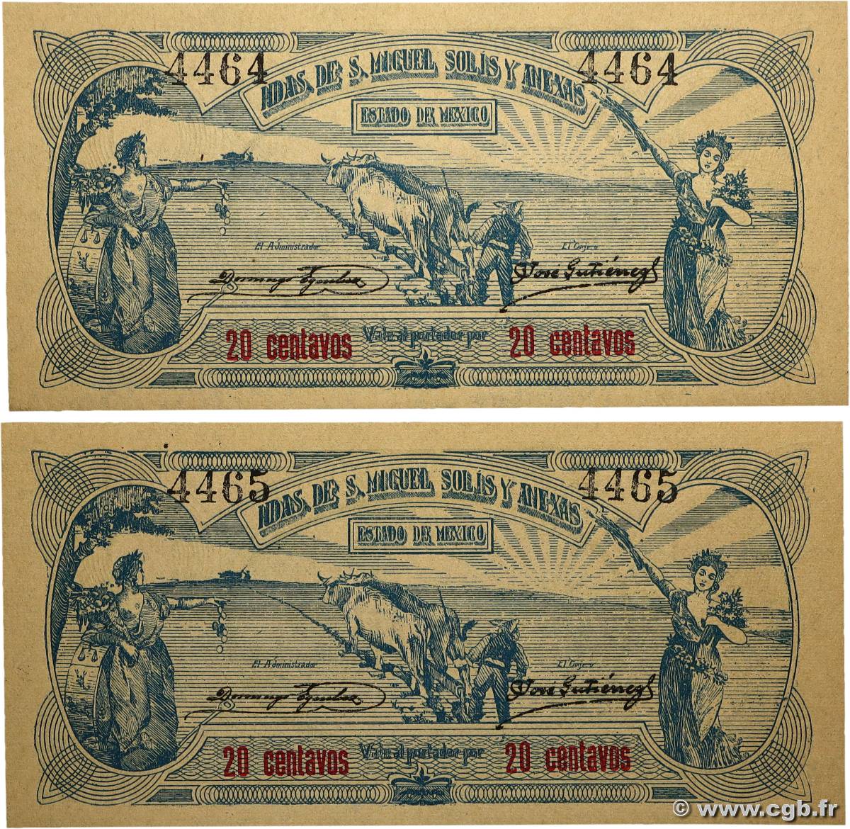 20 Centavos Consécutifs MEXIQUE  1915 P.- NEUF