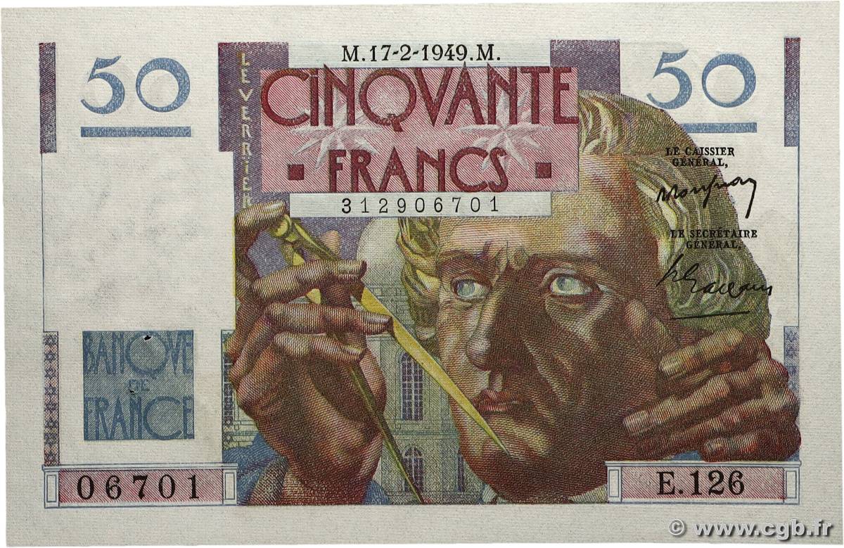50 Francs LE VERRIER FRANKREICH  1949 F.20.11 VZ+