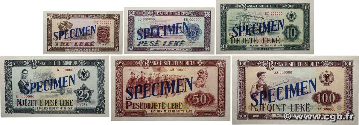 3 à 100 Lekë Spécimen ALBANIA  1964 P.34s à P.39s UNC-
