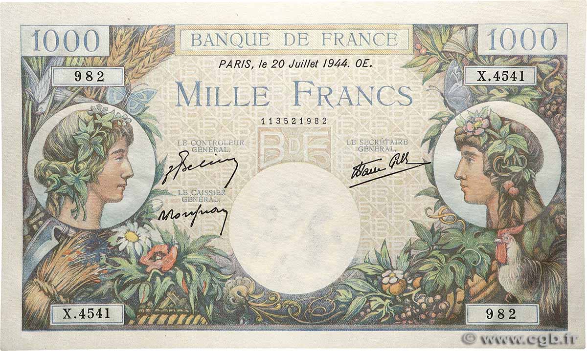 1000 Francs COMMERCE ET INDUSTRIE FRANCIA  1944 F.39.12 q.FDC