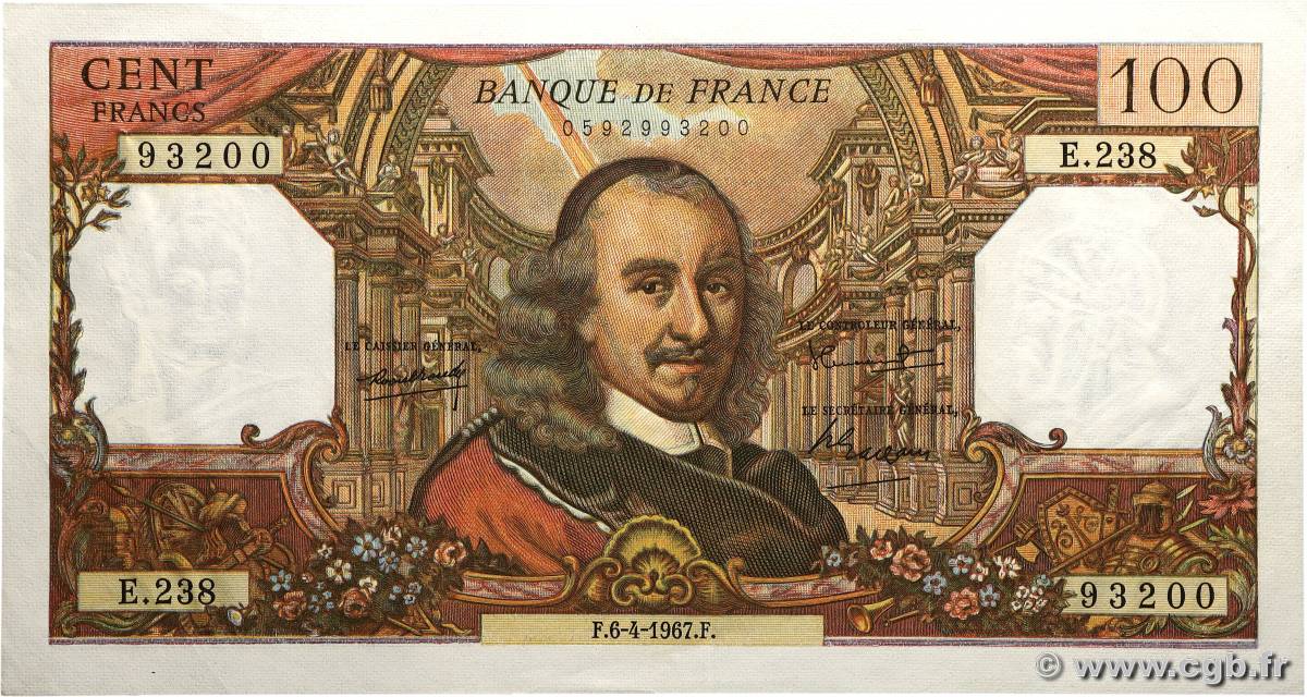 100 Francs CORNEILLE FRANCE  1967 F.65.17 pr.SPL