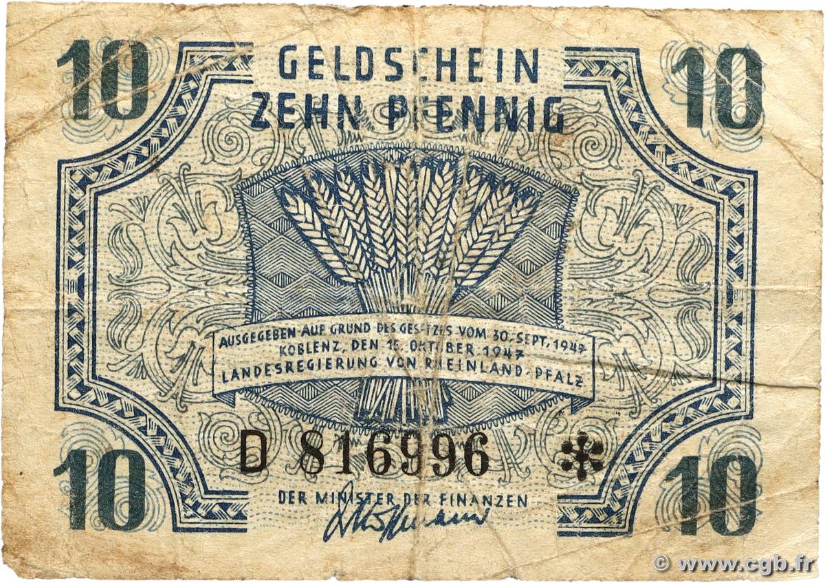 10 Pfennig GERMANIA Coblenz 1947 PS.1005 MB