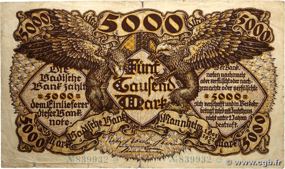 5000 Mark GERMANIA Mannheim 1922 PS.0909 MB