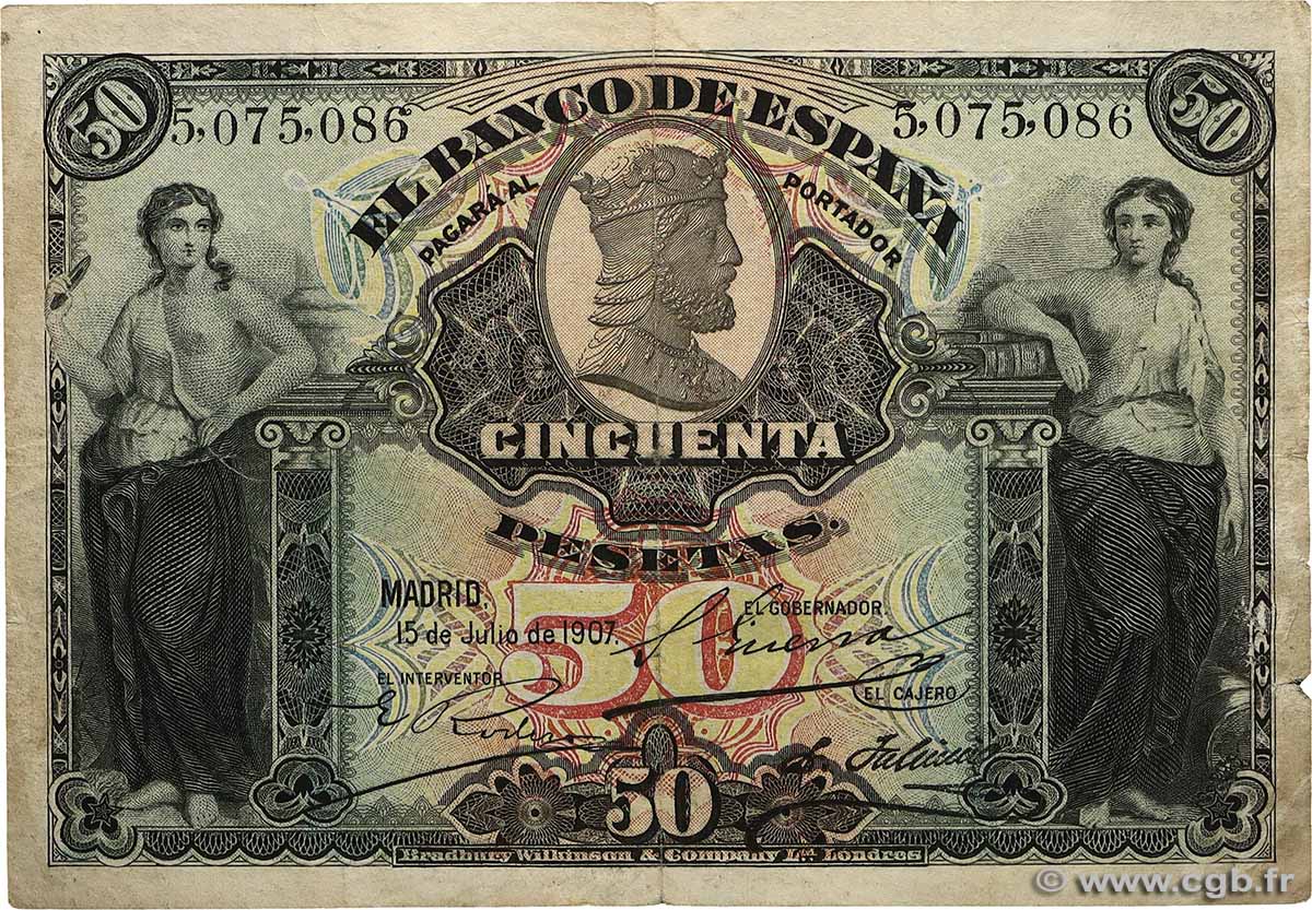 50 Pesetas SPAIN  1907 P.063a F