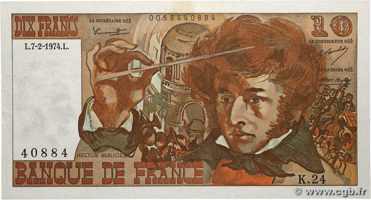 10 Francs BERLIOZ FRANCE  1974 F.63.03 XF