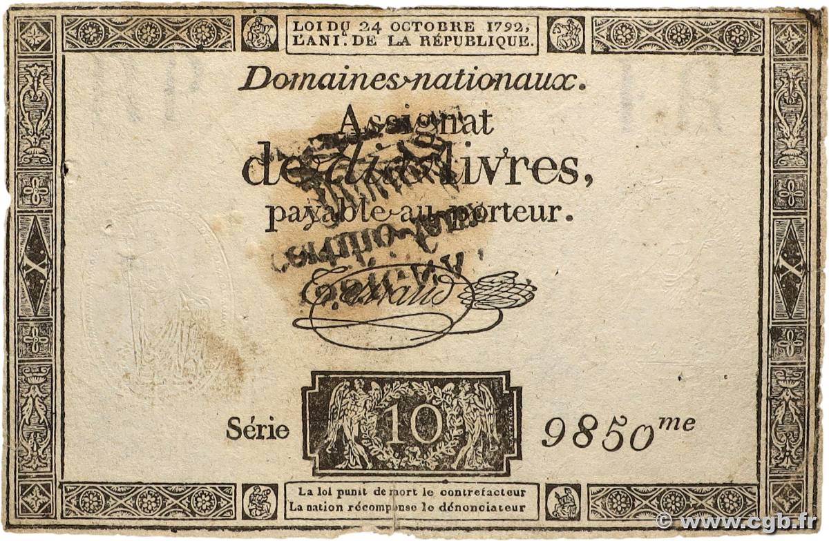 10 Livres filigrane royal Faux FRANCE  1792 Ass.36x F