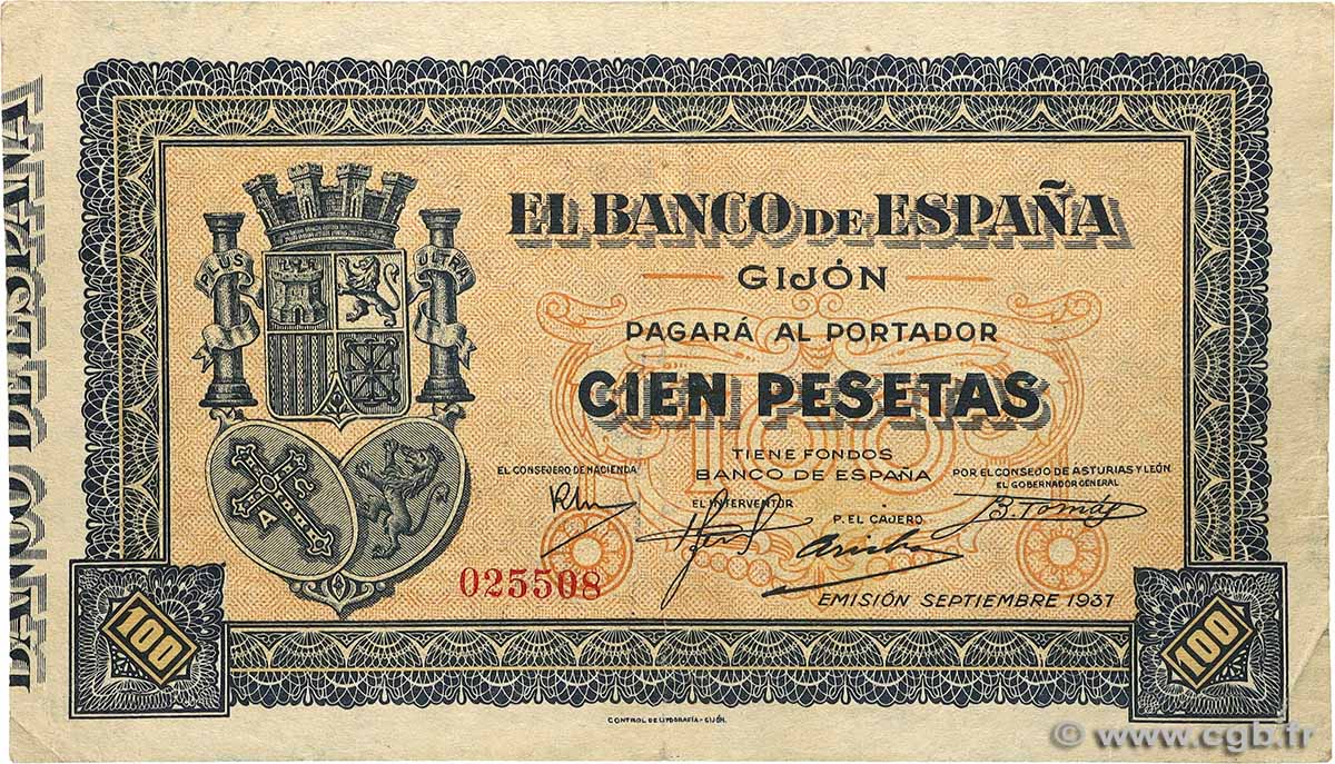 100 Pesetas ESPAÑA Gijon 1937 PS.580 MBC+