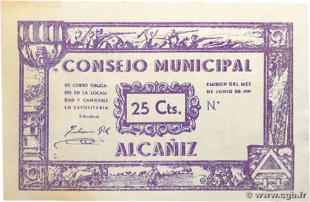 25 Centimes SPAGNA Alcañiz 1937 P.- AU