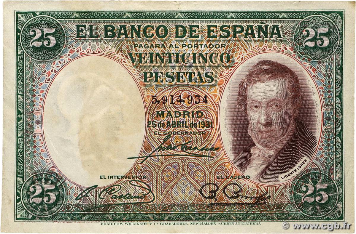 25 Pesetas SPAGNA  1931 P.081 BB