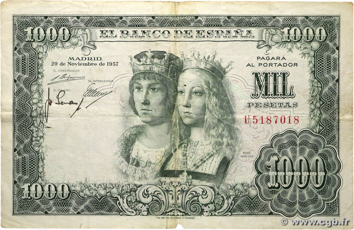 1000 Pesetas SPAGNA  1957 P.149a MB