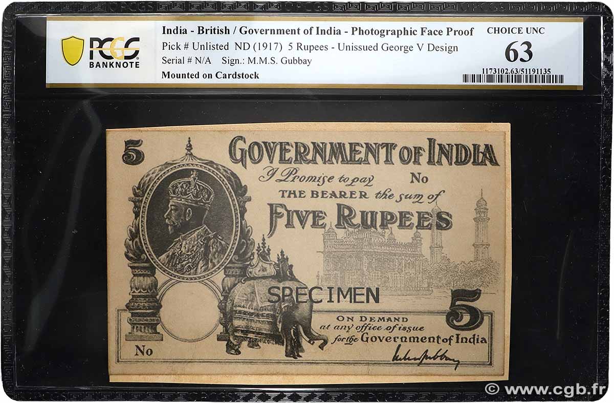 5 Rupees Photo INDIA  1917 P.- UNC-