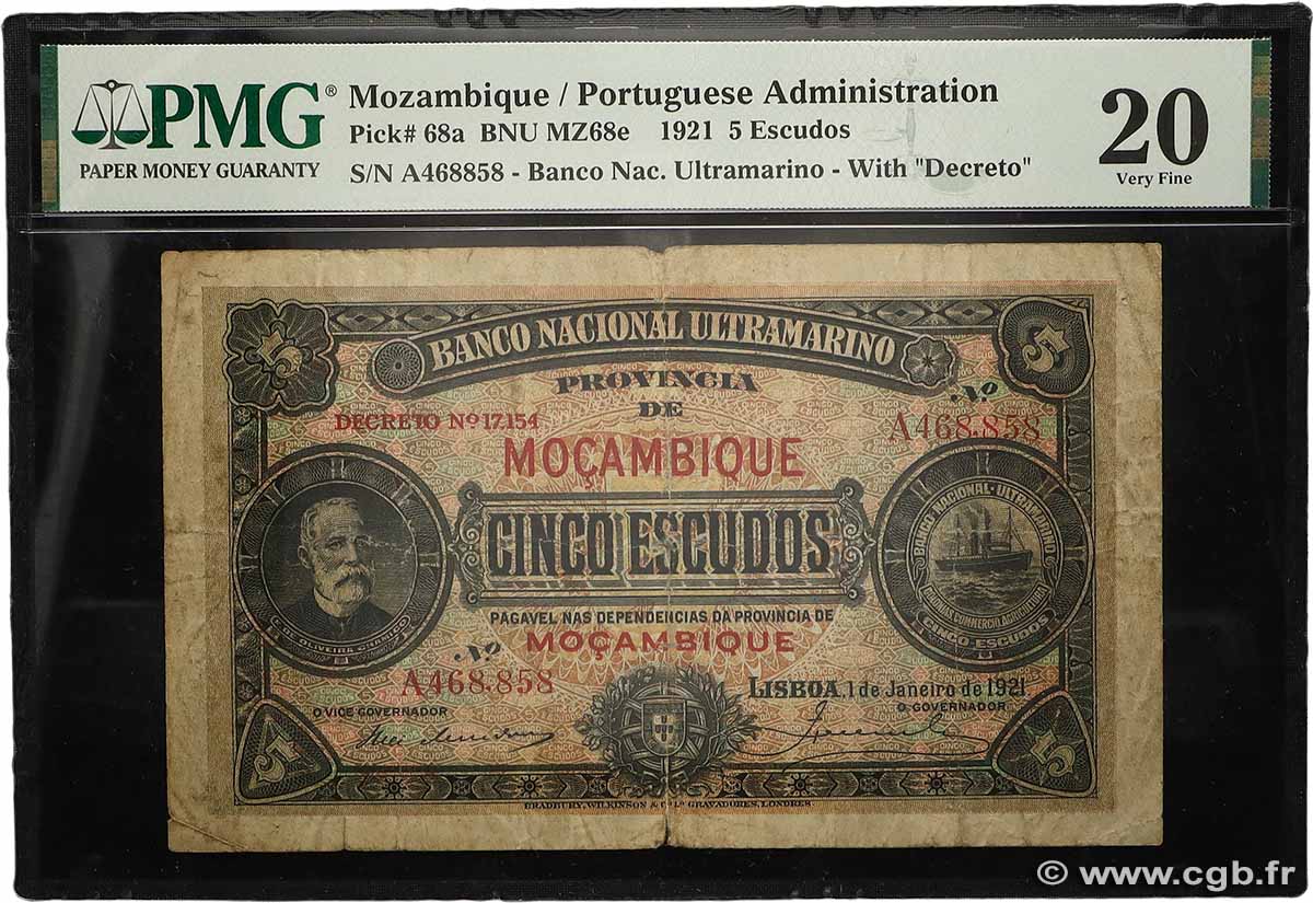 5 Escudos MOZAMBIQUE  1921 P.068a TB