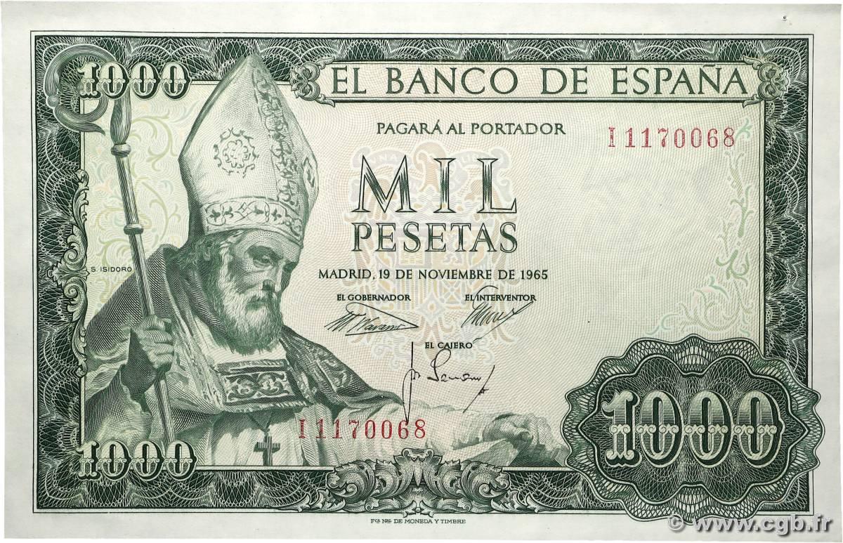 1000 Pesetas SPAGNA  1965 P.151 AU