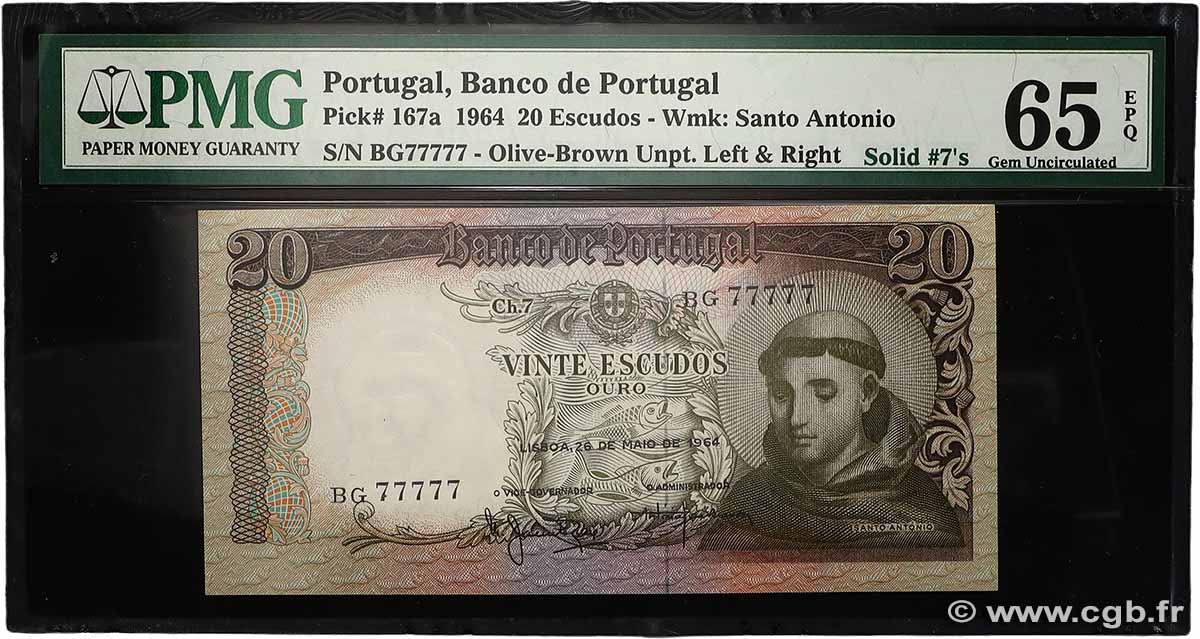 20 Escudos Numéro spécial PORTUGAL  1964 P.167a UNC