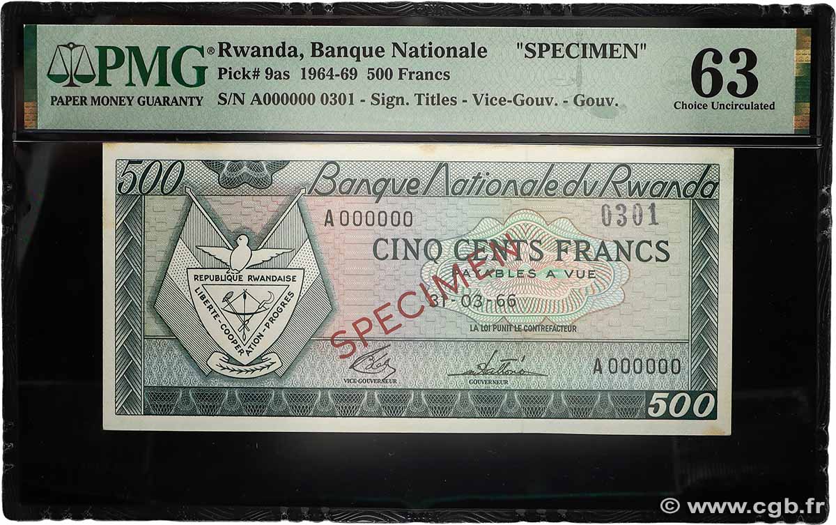 500 Francs Spécimen RWANDA  1966 P.09s1  pr.NEUF