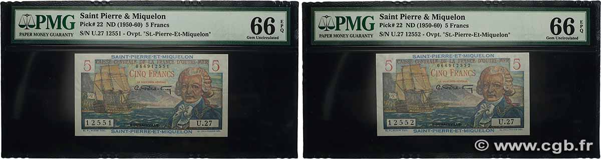 5 Francs Bougainville Consécutifs SAINT PIERRE AND MIQUELON  1946 P.22 UNC