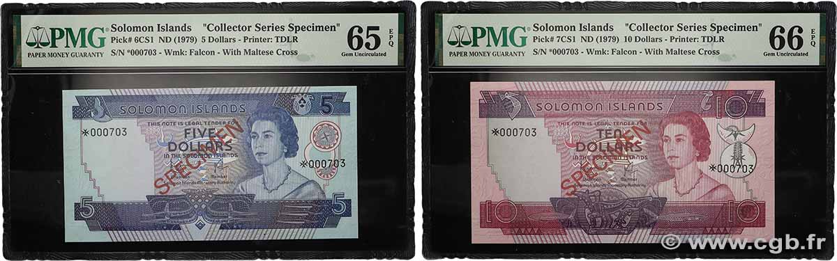 5 et 10 Dollars Spécimen ÎLES SALOMON  1979 P.06s et P.07s-Cs1 NEUF