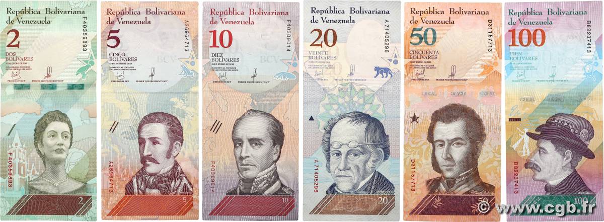  2, 5, 10, 20, 50, 100 Bolivares Lot VENEZUELA  2018 P.101 au P.106 UNC