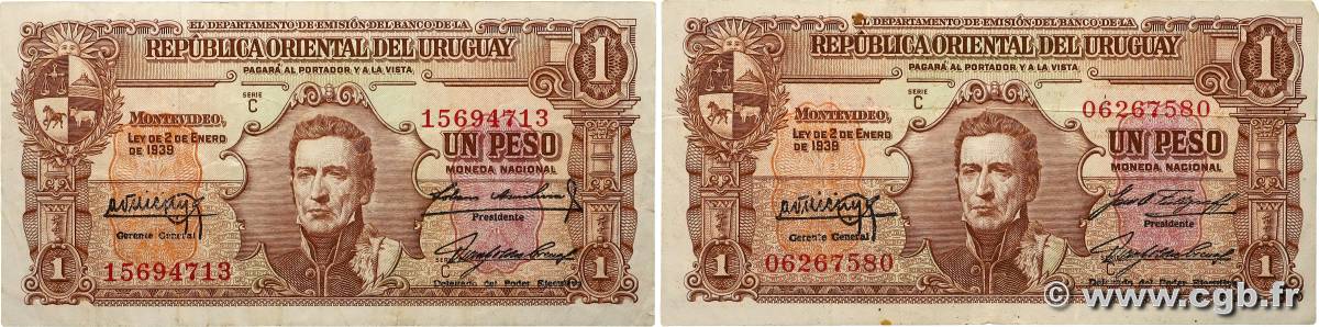 1 Peso Lot URUGUAY  1939 P.035b F+