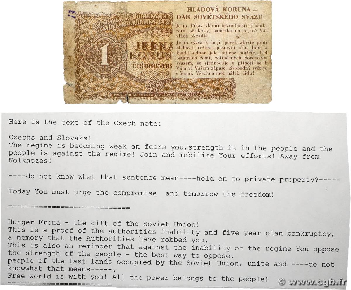 1 Koruna TCHÉCOSLOVAQUIE  1953 P.078 pr.B