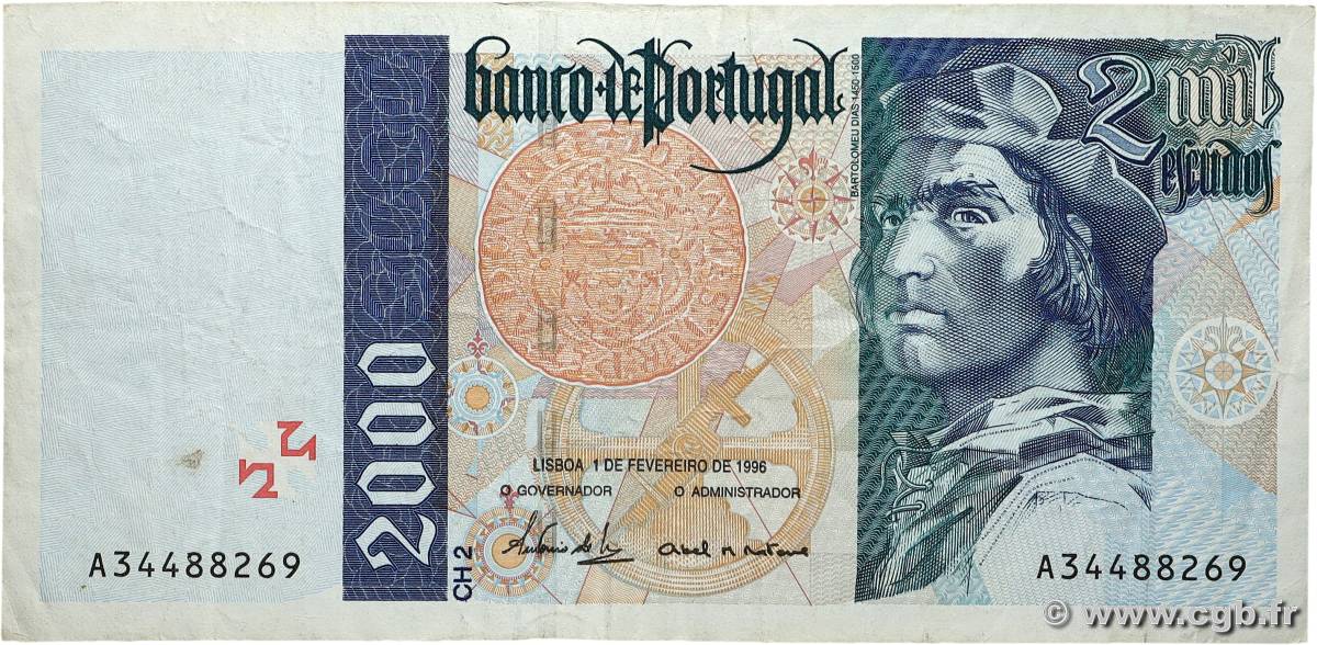 2000 Escudos PORTUGAL  1996 P.189b S