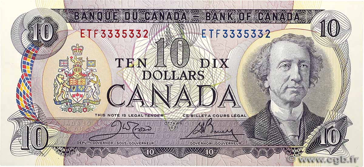 10 Dollars CANADA  1971 P.088d UNC-