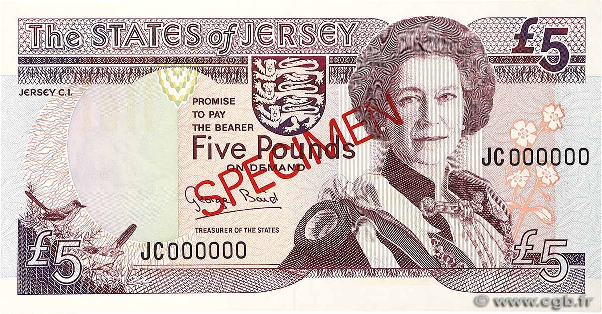 5 Pounds Spécimen JERSEY  1993 P.21s NEUF