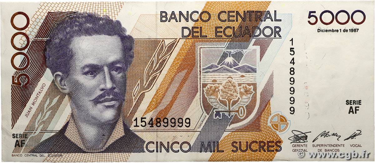 5000 Sucres ÉQUATEUR  1987 P.126a SUP+