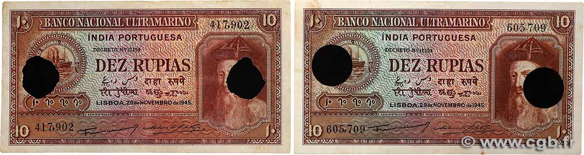 10 Rupias Lot INDE PORTUGAISE  1945 P.036  TB à TTB