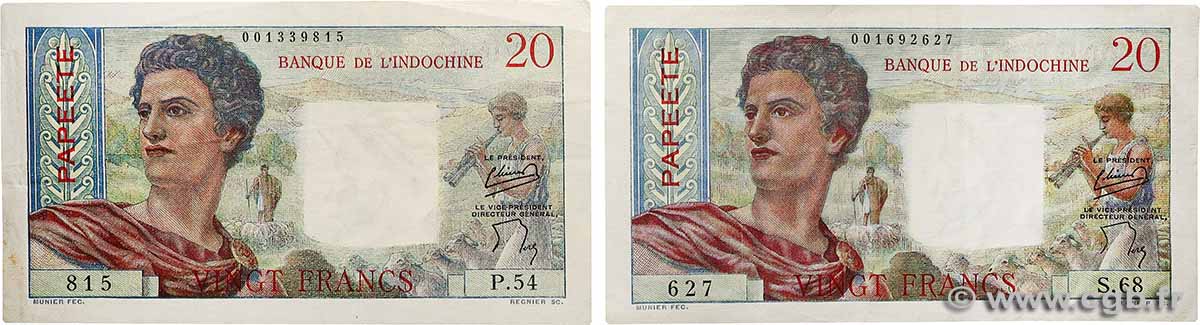 20 Francs Lot TAHITI  1951 P.21b VF