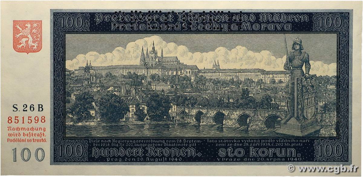100 Korun Spécimen BöHMEN UND Mähren  1940 P.06s fST+