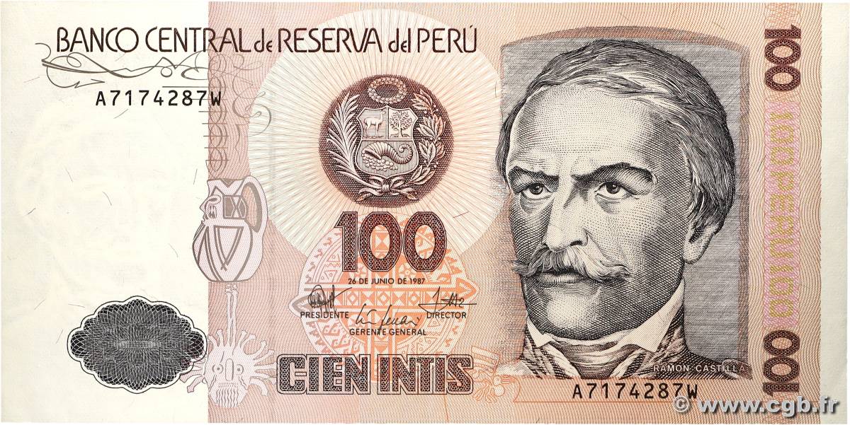 100 Intis PÉROU  1987 P.133 SUP