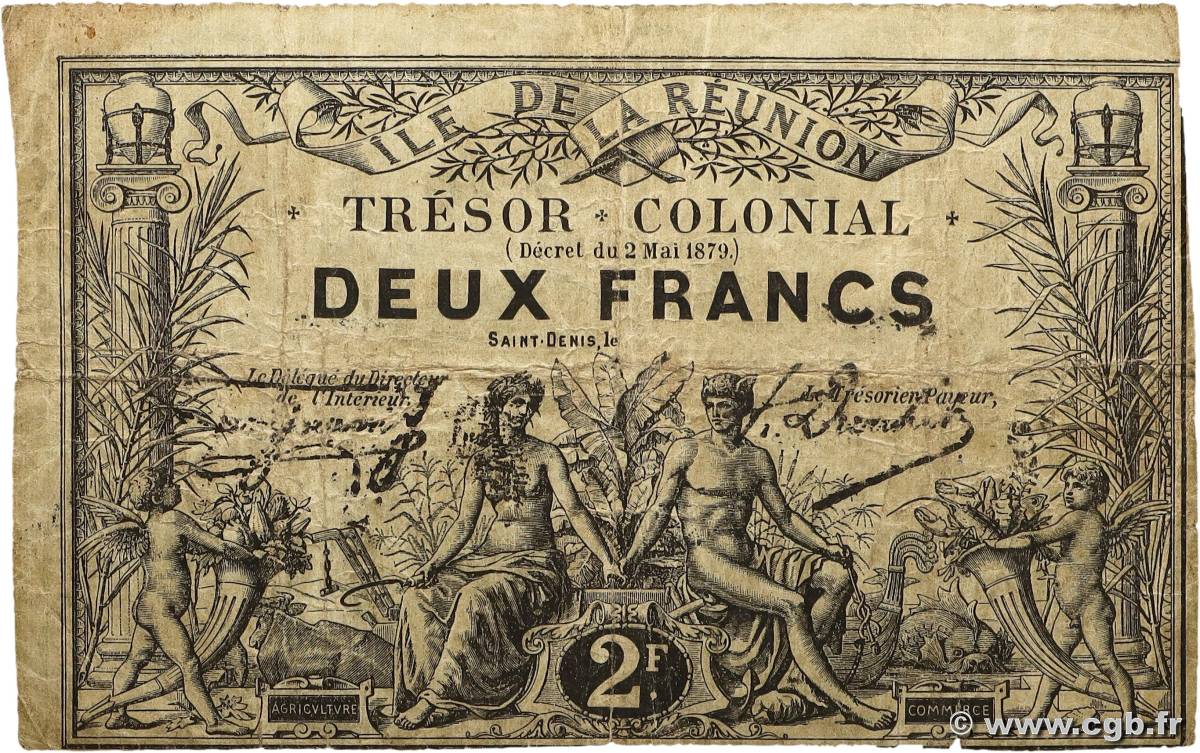 2 Francs REUNION INSEL  1879 P.10 S