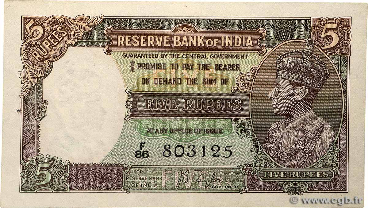5 Rupees INDE  1937 P.018a SUP+