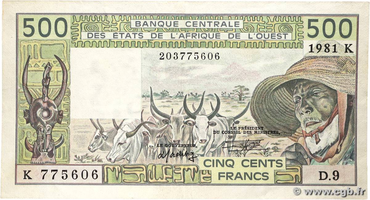 500 Francs ÉTATS DE L&nbsp;AFRIQUE DE L&nbsp;OUEST  1981 P.706Kc TTB