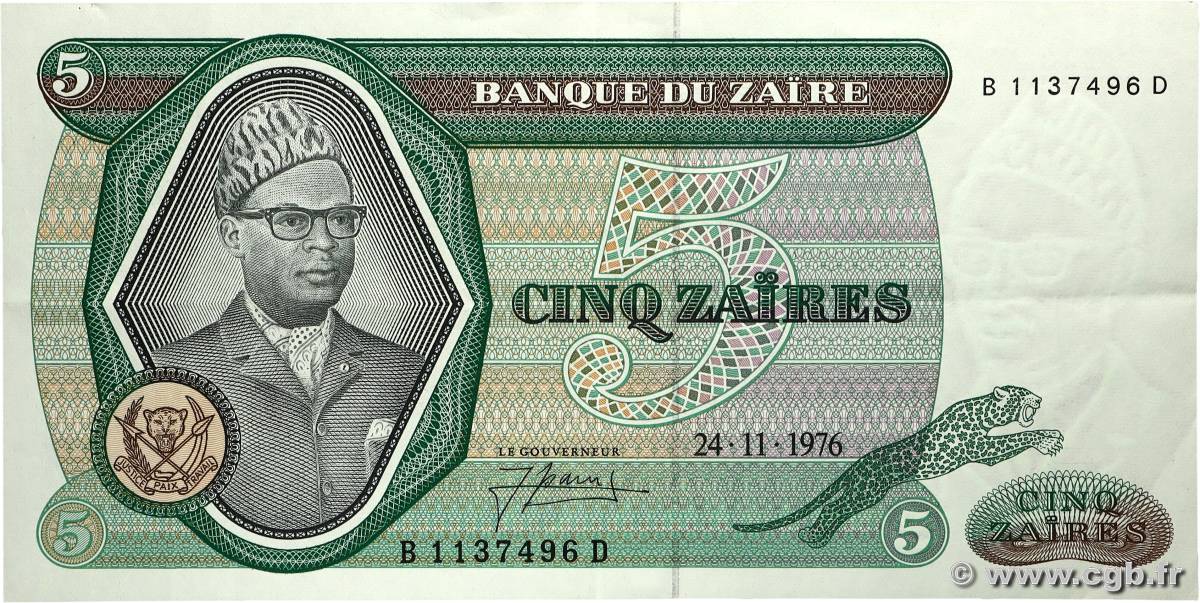 5 Zaïres ZAIRE  1976 P.21a XF
