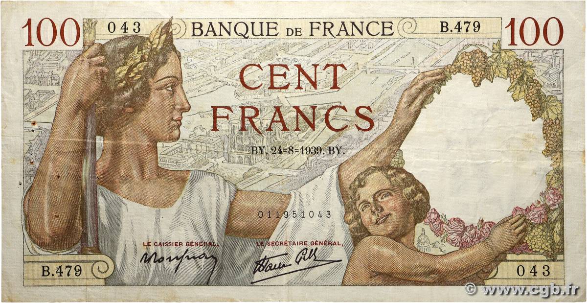 100 Francs SULLY FRANCE  1939 F.26.05 F