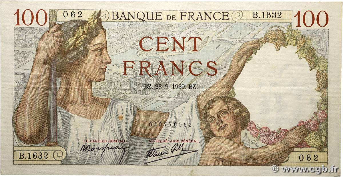 100 Francs SULLY FRANCE  1939 F.26.08 pr.TTB