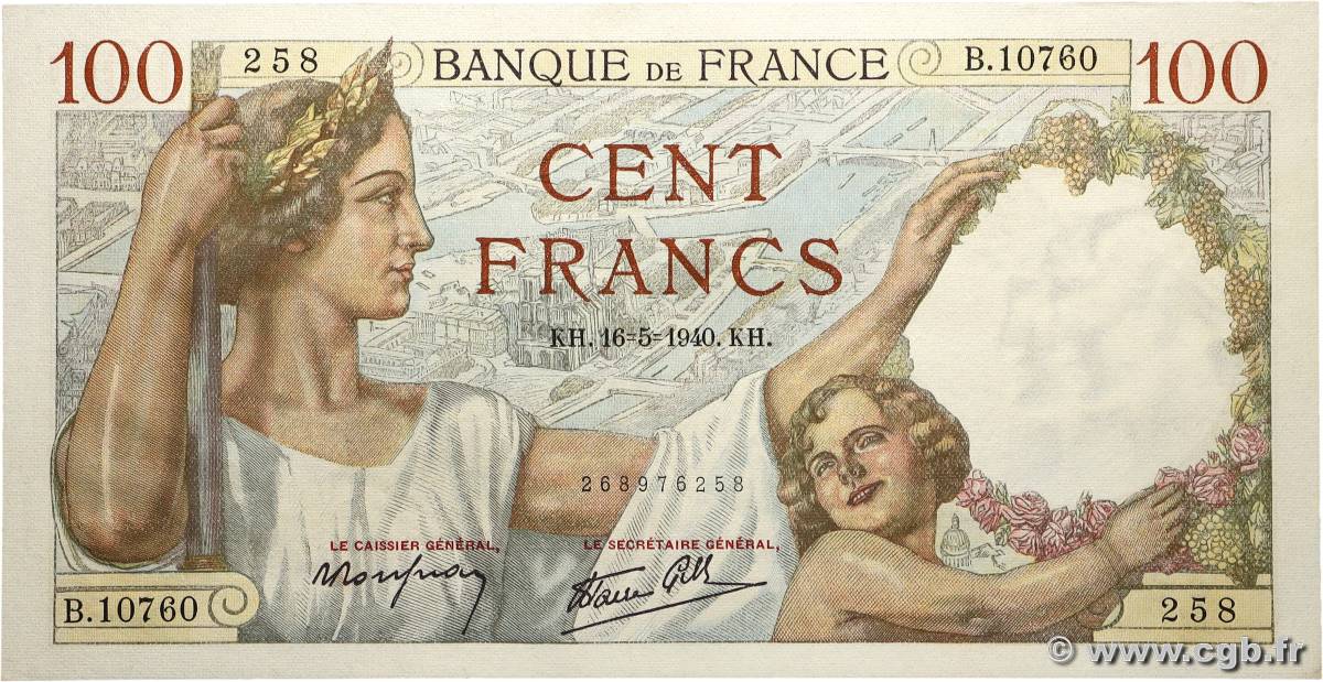100 Francs SULLY FRANCE  1940 F.26.29 SUP