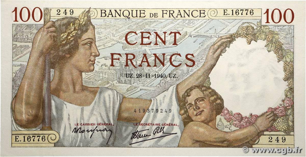 100 Francs SULLY FRANCE  1940 F.26.41 pr.SUP