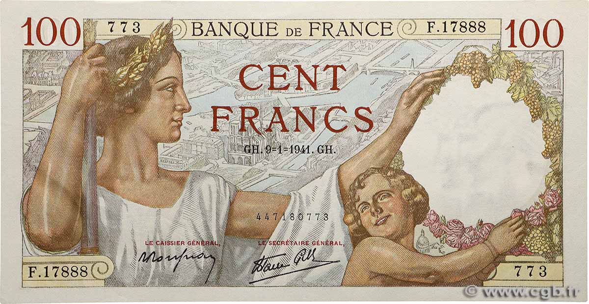 100 Francs SULLY FRANKREICH  1941 F.26.44 fST+