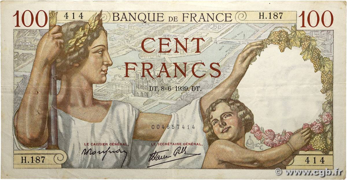 100 Francs SULLY FRANCE  1939 F.26.02 TTB